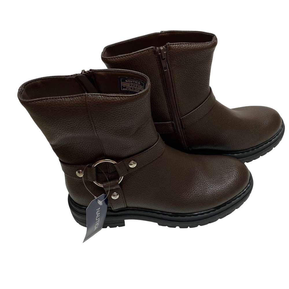 Nautica Womens Dark Brown Pebbled Faux Shearling Lined Lug Sole Boots Size 8 NWT